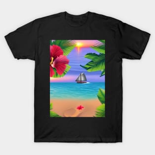 Tropical Sunset Beach Scene 2 T-Shirt